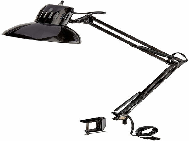 Globe Electric 56963 Metal Clamp Swing Arm Multi Joint Desk Lamp, Black