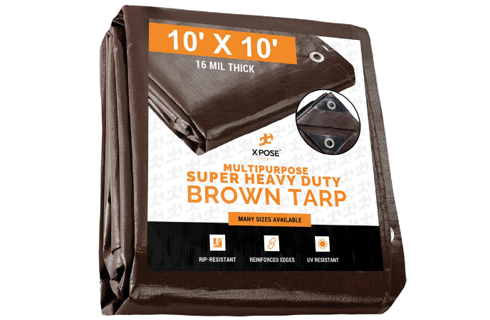 10' x 10' Super Heavy Duty 16 Mil Brown Poly Tarp Cover