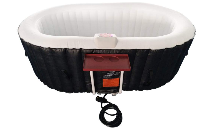 ALEKO HTIO2BKW Oval Inflatable Hot Tub Spa with Drink Tray and Cover 2 Person 145 Gallon Black and White