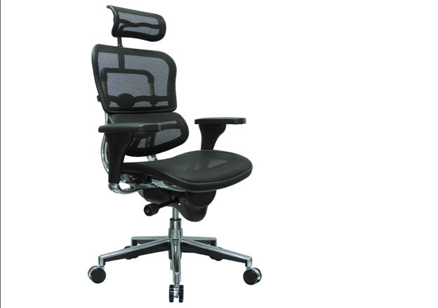 Ergohuman High Back Swivel Chair with Headrest, Black Mesh & Chrome Base