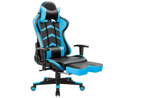 Furmax Gaming Chair High Back Office Racing Chair, Ergonomic Swivel Computer Chair Executive Leather Desk Chair with Footrest, Bucket Seat and Lumbar Support (Blue)
