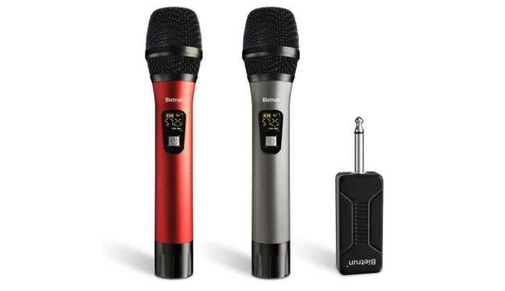 Wireless Microphone, UHF Wireless Dual Handheld Dynamic Mic System Set with Rechargeable Receiver